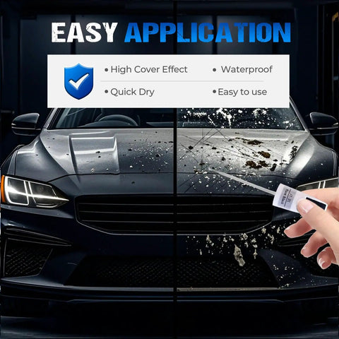 Scratch Repair Pen For Cars 2 Pack in use on car hood, showing quick fix for scratches, buffs to showroom shine, invisible finish.