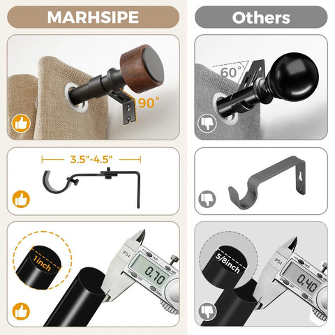 Comparison of Imitation Wood Grain Curtain Rod Set 1 Inch Diameter Heavy Duty Adjustable Drapery Rods with other brands.