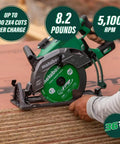 Person using 36V Cordless Circular Saw With Brushless Motor Rear Handle 7 1 Quarter Inch Blade Lightest In Its Class on wood