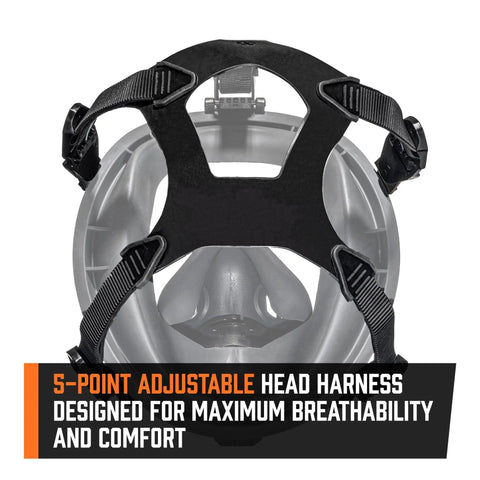 5-point adjustable head harness for Industrial Grade Full Face Gas Mask With 40mm NATO Filter Compatibility and Advanced Valve Design
