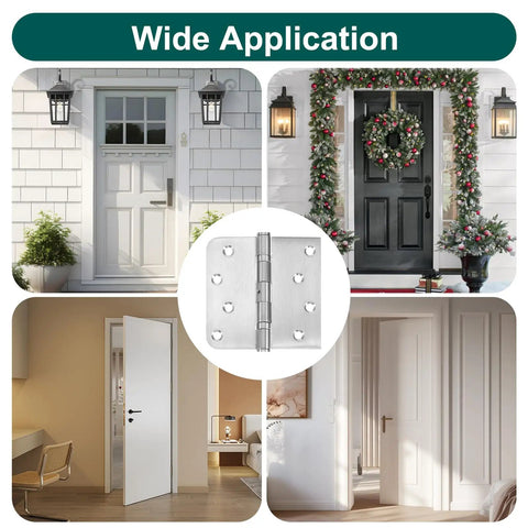 Top Shelf Heavy Duty 304 Stainless Steel Door Hinges 3 Pack 4x4 Inch on various doors illustrating wide application.