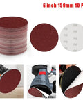 Get Your Project Done With A Killer 10-Pack Of 6-Inch Sanding Discs Featuring Hook And Loop Backing Across Grits Ranging From Rough 40 To Ultra-Smooth 2000 with close-up of discs.