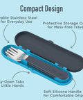 Kids Stainless Steel Utensil Set With Fork And Spoon, Reusable PFAS Free BPA Free Case, Easy Grip Handles, Lightweight, Dinosaur Theme.