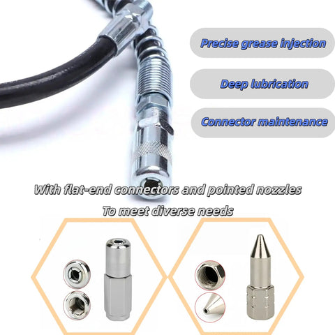 29 Inch Flexible Grease Gun Hose Kit With Spring Shield One Eighth Inch NPT Ends Built Tough High Pressure Extension