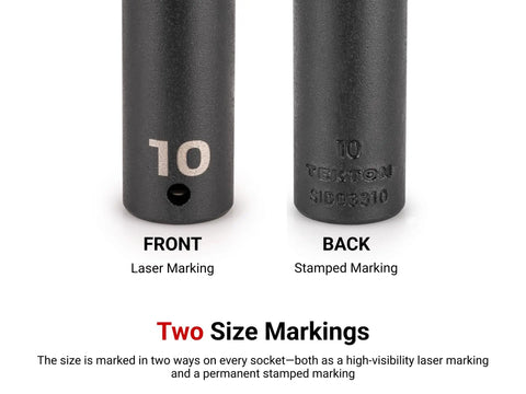 Bad Boy 1/4 Inch Drive Six Point Impact Socket 13 Millimeter showing front laser marking and back stamped marking detail.