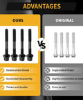 Comparison of Heavy Duty Alloy Steel Cylinder Head Studs With Thickened Flange Nuts Kit, showing advantages over original design.