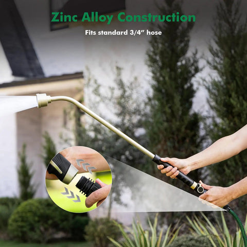 Person using Extra Long 36 Inch Watering Wand With Thumb Flow Control Long Reach Heavy Duty Metal Hose Wand in garden