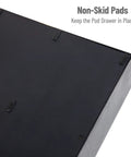 Close-up of non-skid pads on black 72 Pod Coffee Drawer Organizer With Two Tier Storage For Single Serve Pods Countertop Base