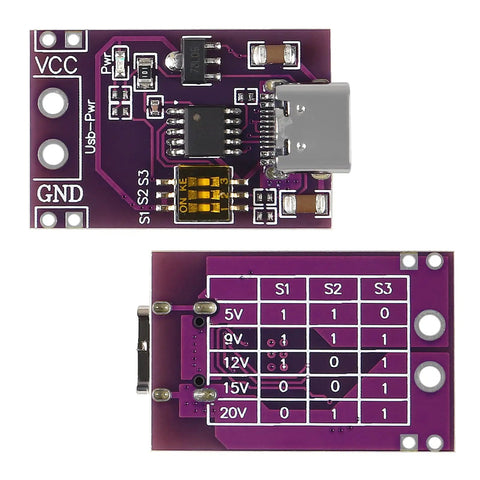 Top and bottom view of Type C PD2.0 PD3.0 AFC QC2.0 QC3.0 To DC Fast Charge Decoy Trigger Polling Detector Tester Board