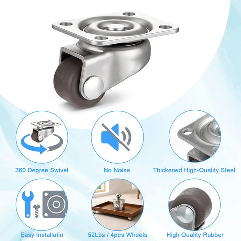 Sweet Ride 8 Pack Mini Caster Wheels Half Inch Self Adhesive Low Profile Ultra Lightweight Smooth Roller with 360-degree swivel.