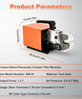 Professional Pneumatic Crimping Tool For Wire Terminal Machine Power Press With Foot Pedal Operation Alloy Steel Construction showing dimensions and parameters.