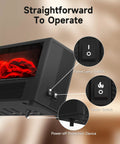 Small Space Heater With Realistic Volcanic Flame Ambiance controls showing power buttons and safety features
