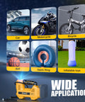 Hella Fast Cordless Tire Inflator With Auto Shut Off And Precision Digital Pressure Gauge Hits 160 PSI for cars, bikes, balls, swim rings, and inflatables.