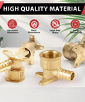 Ten Pack PEX Drop Ear Elbow Brass Crimp Fitting One Half Inch Female NPT Heavy Duty Lead Free Brass Hot Forged For Rugged Pipe Connections NSF ANSI 61 NSF 372 ASTM F1807 displayed on a table.