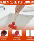 No Problem Small Sink Plunger With Four Inch Cup Straight Shooter Drain Tool for Bathroom Kitchen Clogs in use.