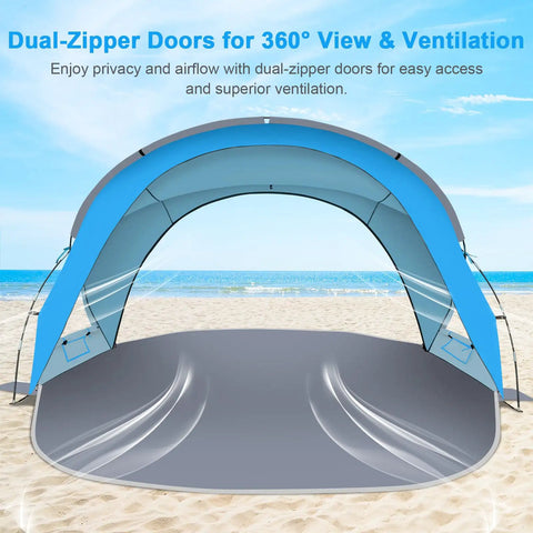 Spacious Beach Tent Sun Shelter With UPF50 Plus UV Protection For Up To Seven People Lightweight Portable Shade Canopy open view