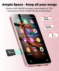 Kids Bluetooth MP3 Player With WiFi And 4.0 Inch Touch Screen Android Music Player showing expandable 1TB storage in pink