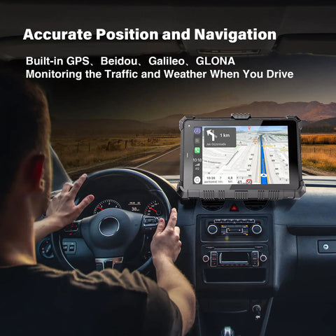 Tough As Nails 8 Inch Rugged Tablet Running Windows 11 Pro With Built In Gps Navigation on car dashboard for navigation.