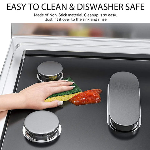 2 Pack Large Stove Burner Covers Cuttable 31x17.7 Inches, Heavy Duty Nonstick Teflon Oven Liners Mat being wiped clean