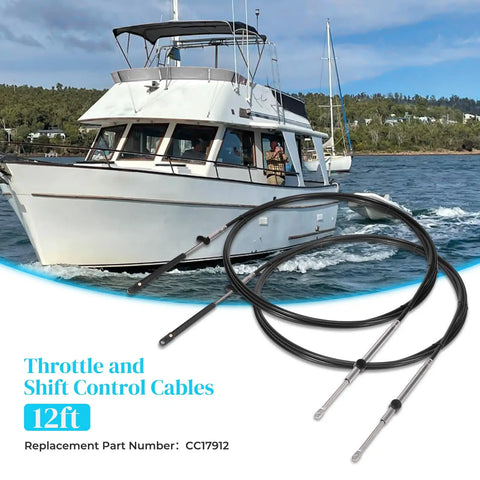 Two 12 Foot Gen1 Boat Throttle And Shift Cables Set For 600A Outboard Control Replacement Dual Cable Kit For Smooth Shifts And Quick Throttle Response Built Tough Marine Grade. 12ft marine cables on boat