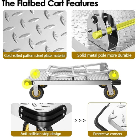 Kickass Heavy Duty Folding Flatbed Dolly With Six Inch Swivel Wheels Smooth Rolling Steel Hand Truck Designed For No Sweat Garage Moves And Everyday Load Hauling