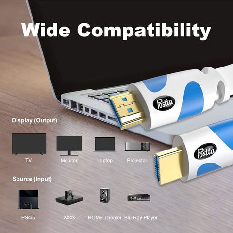 Flat 25 Foot HDMI Cable 4K 2.0 18Gbps Ultra Slim Flat Cable For Blu Ray Players And Streaming Devices With Ethernet ARC 4K 2160P 3D 1080P Backwards Compatible With HDMI 1.4 1.3 1.2 PS3 PS4 Xbox 360 connected to laptop