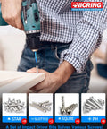Heavy Duty Magnetic Impact Driver Bit Set With Blue Titanium Coated S2 Steel for Tough Jobs, demonstrated with cordless drill.