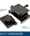 X Y Fine Adjustment And Rotational Base For Dino Lite Microscope, black finish shown with pro grade knob controls, 3.25x4.25 inch table.