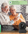 Straight Up Reliable Indoor Security Cam With Smooth 1080P HD Stream And Effortless Dual Band WiFi Pairing For Pets And Little Ones With Solid Night Vision Instant Motion Pings Two Way Chat And Plug Play SD Or Cloud Backup, shown with seniors using smartphone.