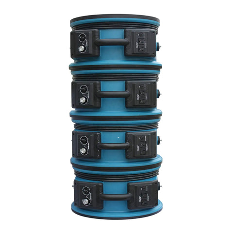 Real Heavy Lifter One Third Hp Sealed Motor Axial Air Mover Fan With Snappy Variable Speed Switch And Three Hour Timer Blue Bulk Crate Of Twenty Eight Industrial Blower That Knocks Out Dampness Quick stacked for easy storage.