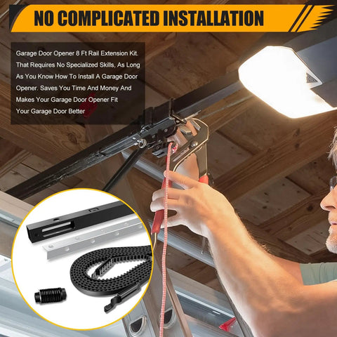 8Ft Garage Door Opener Rail Extension Kit With Replacement Belt for Whisper Drive Plus being installed on ceiling rail