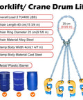 Heavy Duty Chain Drum Lifter For 2 Ton Oil Barrels includes alloy steel chains and clamps for secure lift of 55 gallon barrels.