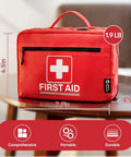 Rhino Rescue red 240-piece all-purpose first aid kit bag with white cross logo, front view