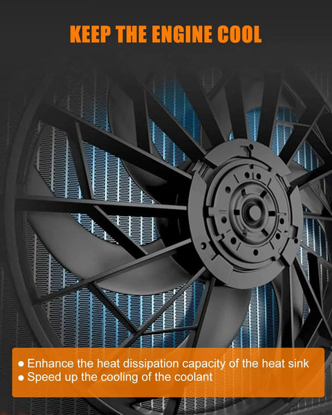 Top Shelf AC Condenser Fan Assembly For 2006 2011 Honda Civic 1.8L 2.0L Engines close-up of fan blades and motor.