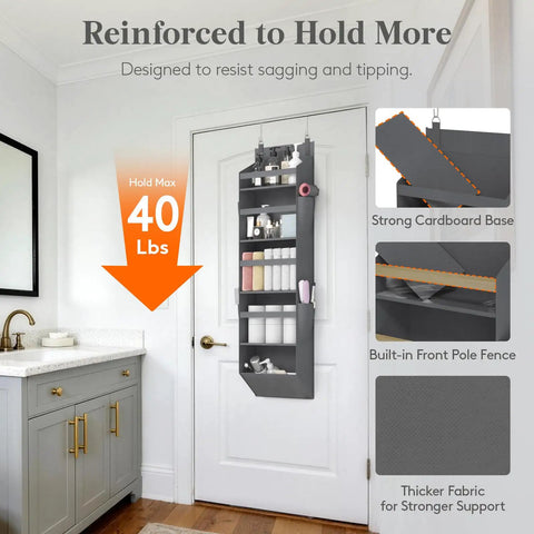 Heavy Duty Five Section Over The Door Hanging Organizer With Spacious Window Pockets And Side Bins For Closets Dorm Rooms Or Bathrooms In Dark Gray Space Saver Rack That Is A Straight Up Game Changer