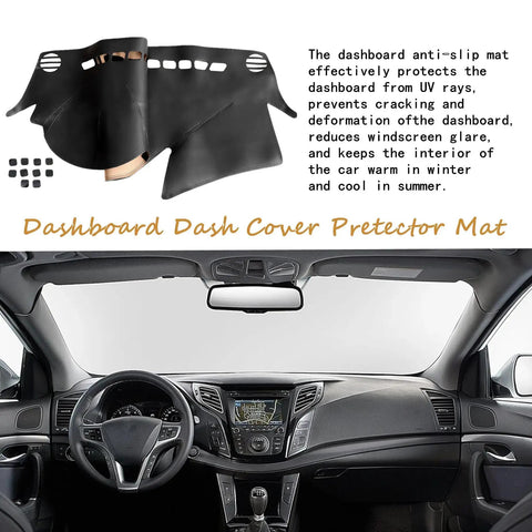 Leather Dashboard Cover Mat Black Line For Hyundai Sonata 2011 2014 with sun glare and UV protection displayed on car interior.