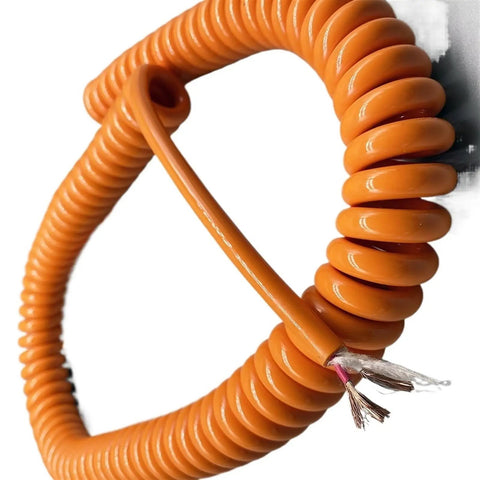Heavy Duty Coiled Extension Cord Designed Badass Tough With Rock Solid 17 Awg Copper And Oil Resistant Polyurethane That Reaches Six Meters for gritty jobs, detailed view.