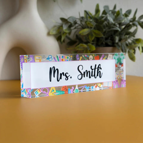 Customizable Teacher Desk Name Plate In 12 Designs And 9 Fonts, Available In 2 Sizes, Acrylic Office Name Plate Gift For Teachers