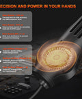 Image showing various air nozzles of the Hot Air Rework Station With Soldering Capability And Airflow Adjustable Fast Warm Up In 3 To 5 Seconds Digital LED Display Desoldering Tool For BGA IC SOIC QFP PLCC And More For Hobbyists And Pros Up To 500 Degrees Celsius with descriptions of their functions.