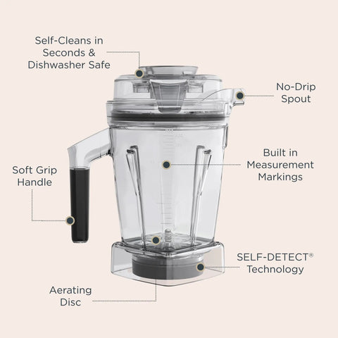 48 Ounce Aer Disc Blender Container With Self Detect Tech Tamper Low Profile And BPA Free Dishwasher Safe for full size blenders