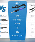 Comparison chart of LDK 60W Adjustable Temperature Soldering Iron Kit With Quick Heat Ceramic Technology vs other soldering iron.
