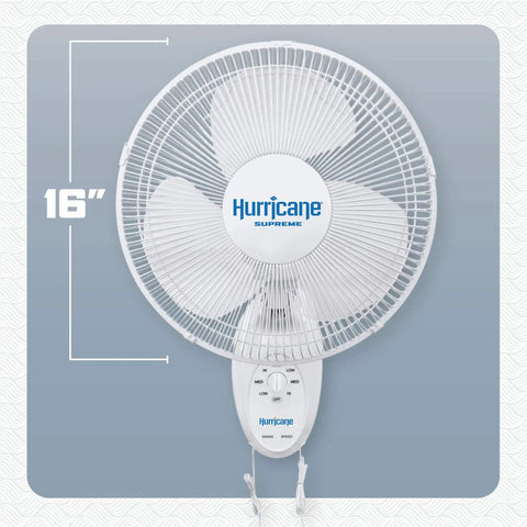 16 Inch Oscillating Wall Mount Fan With 3 Quiet Speeds Space Saving White Corded Air Cooling Unit for homes wall view