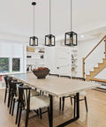 Dining room with Dope Black Industrial Pendant Light With Adjustable Cord, Farmhouse Style 1 Light Chandelier hanging above table