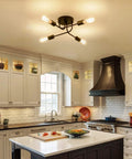 Industrial Semi Flush Mount Four Light Ceiling Fixture With Adjustable Black Metal Branches, E26 Base in modern kitchen