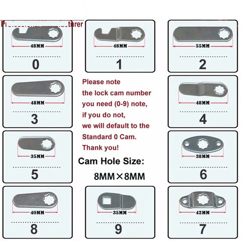 Lock Kit With 16mm 20mm And 30mm Options for outdoor mailboxes file cabinets tool boxes showing cam options from 0 to 9