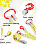 Heavy Duty 2 Piece Web Sling Set With Two Leg Bridle Straps And Twist Eye Lift Hooks For Hoists Cranes Trucks Tow Jobs And Tree Stump Lifts For Multi Point Load Control, 13227 Lbs Load Capacity, Yellow, showing product details and components