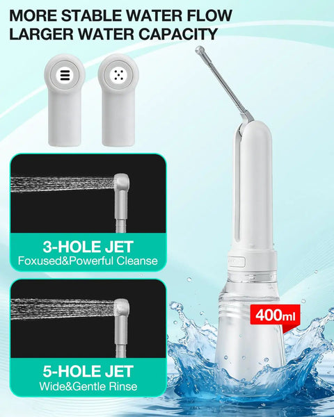 Rechargeable Portable Bidet Toilet Aid Wiper Tool Set 400ml Travel Bidet with 3 and 5-hole jet attachments shown
