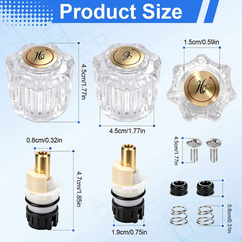 Upgrade Your Sink Game With This Killer Two Pack Clear Acrylic Faucet Handles And Rp25513 Cartridge Stem Repair Kit Featuring Sturdy Brass Valve Stems Built To Last While You Keep Things Fresh And Crisp Without The Mess Or Hassle Of Replacing Everything., clear faucet handle and cartridge kit with 4.5 cm handle size and brass stem parts