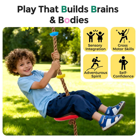 Child on Kid Friendly Tree Swing Set For Backyard 330 Lb Capacity Adjustable Climbing Rope Platforms And Disc Swing Seat