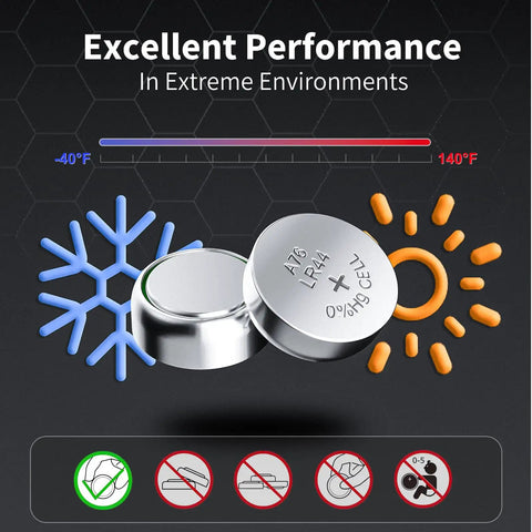 Heavy Duty 1.5 Volt Alkaline Button Coin Cell Batteries 60 Pack Providing No Sweat LR44 AG13 A76 SR44 357 Power for Extreme Environments